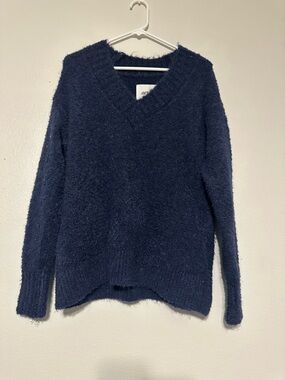 aerie Navy Blue Fuzzy V-Neck Sweater